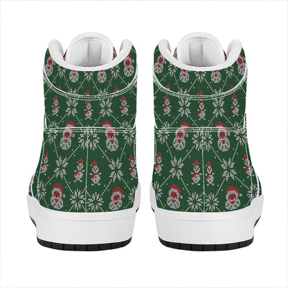Santa Claus Knitted Pattern Print High Top Leather Sneakers