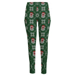 Santa Claus Knitted Pattern Print High-Waisted Pocket Leggings