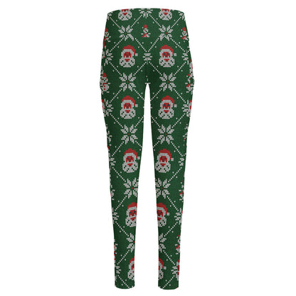Santa Claus Knitted Pattern Print High-Waisted Pocket Leggings