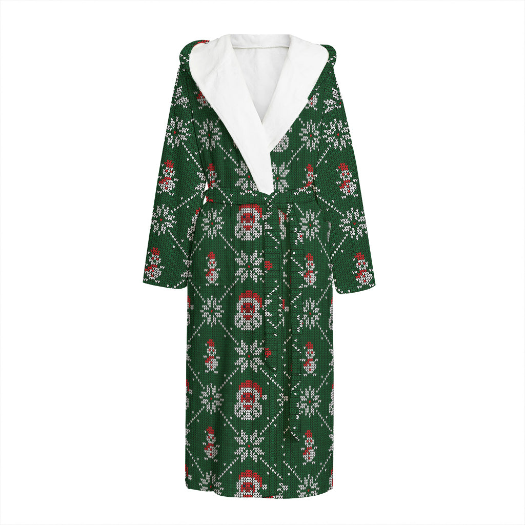 Santa Claus Knitted Pattern Print Hooded Bathrobe