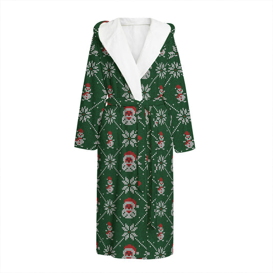 Santa Claus Knitted Pattern Print Hooded Bathrobe