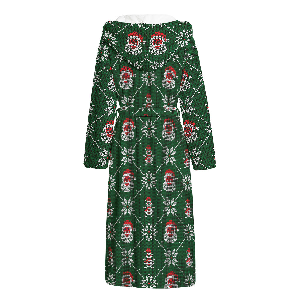 Santa Claus Knitted Pattern Print Hooded Bathrobe