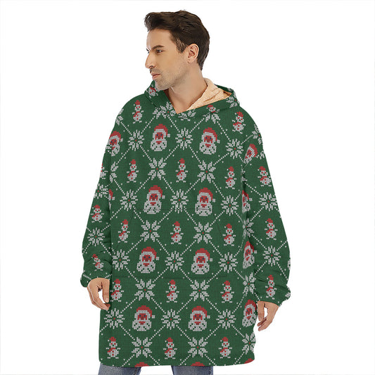 Santa Claus Knitted Pattern Print Hoodie Blanket