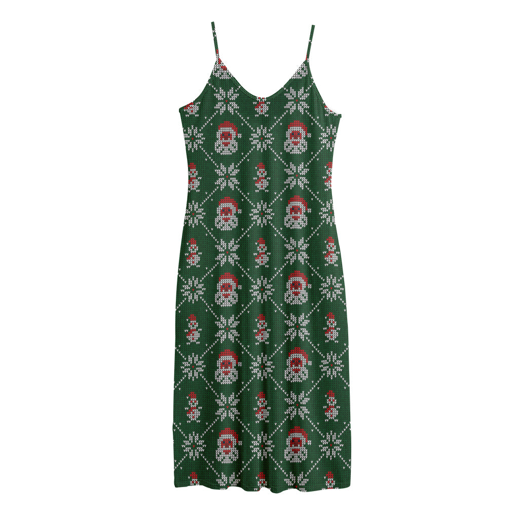 Santa Claus Knitted Pattern Print Jersey Midi Cami Dress