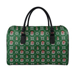 Santa Claus Knitted Pattern Print Leather Duffle Bag