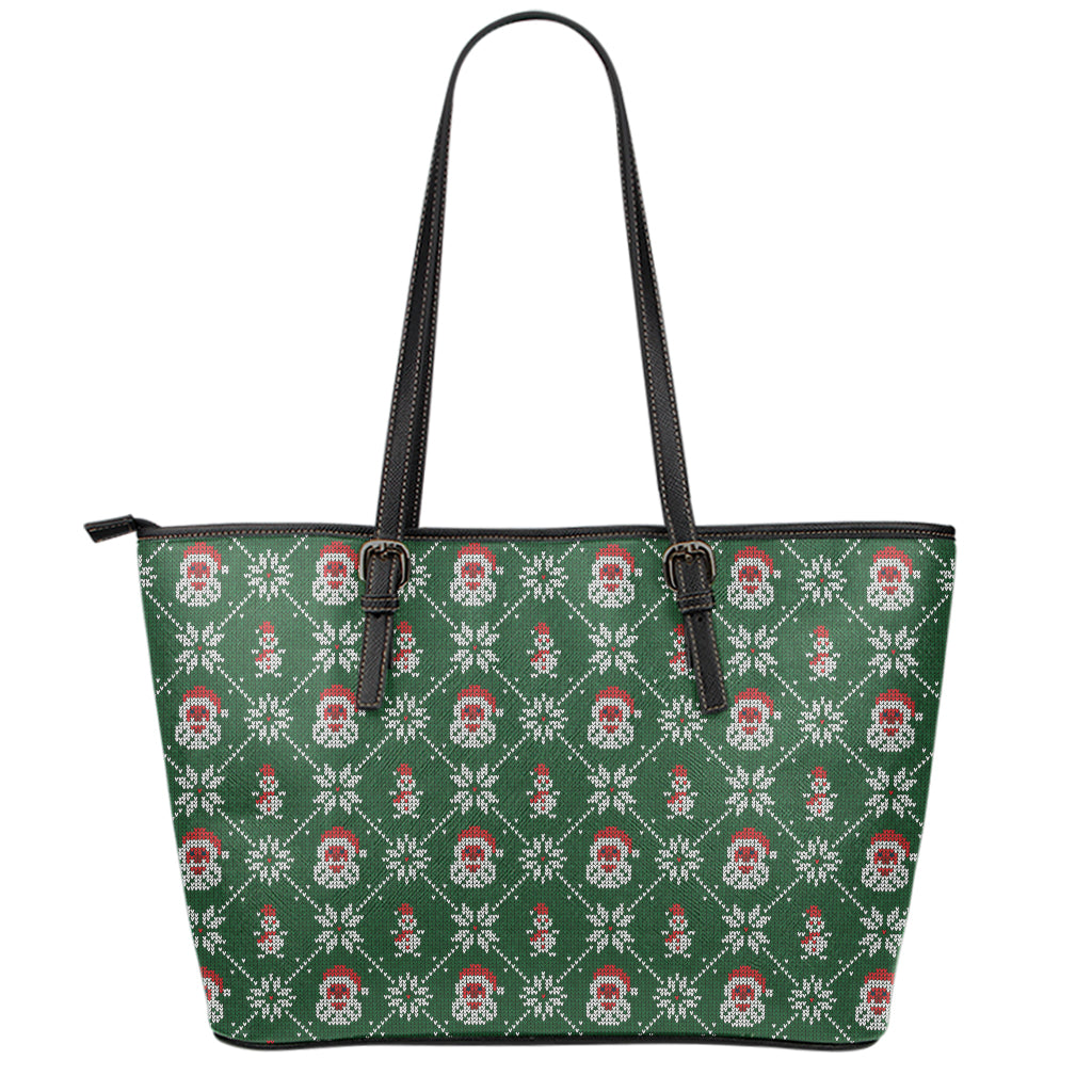 Santa Claus Knitted Pattern Print Leather Tote Bag