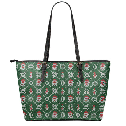 Santa Claus Knitted Pattern Print Leather Tote Bag