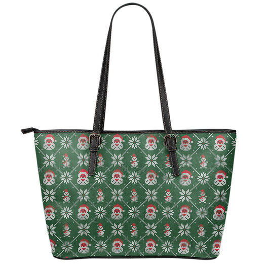 Santa Claus Knitted Pattern Print Leather Tote Bag