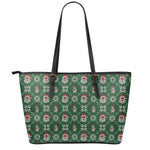 Santa Claus Knitted Pattern Print Leather Tote Bag