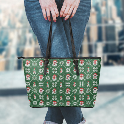 Santa Claus Knitted Pattern Print Leather Tote Bag