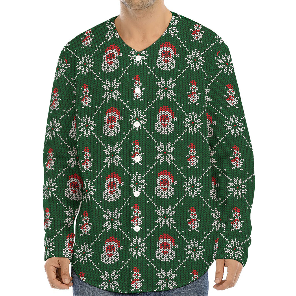 Santa Claus Knitted Pattern Print Long Sleeve Baseball Jersey