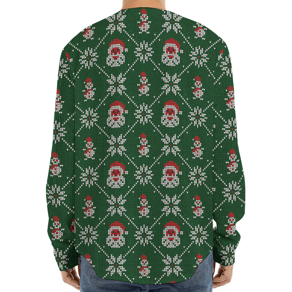 Santa Claus Knitted Pattern Print Long Sleeve Baseball Jersey