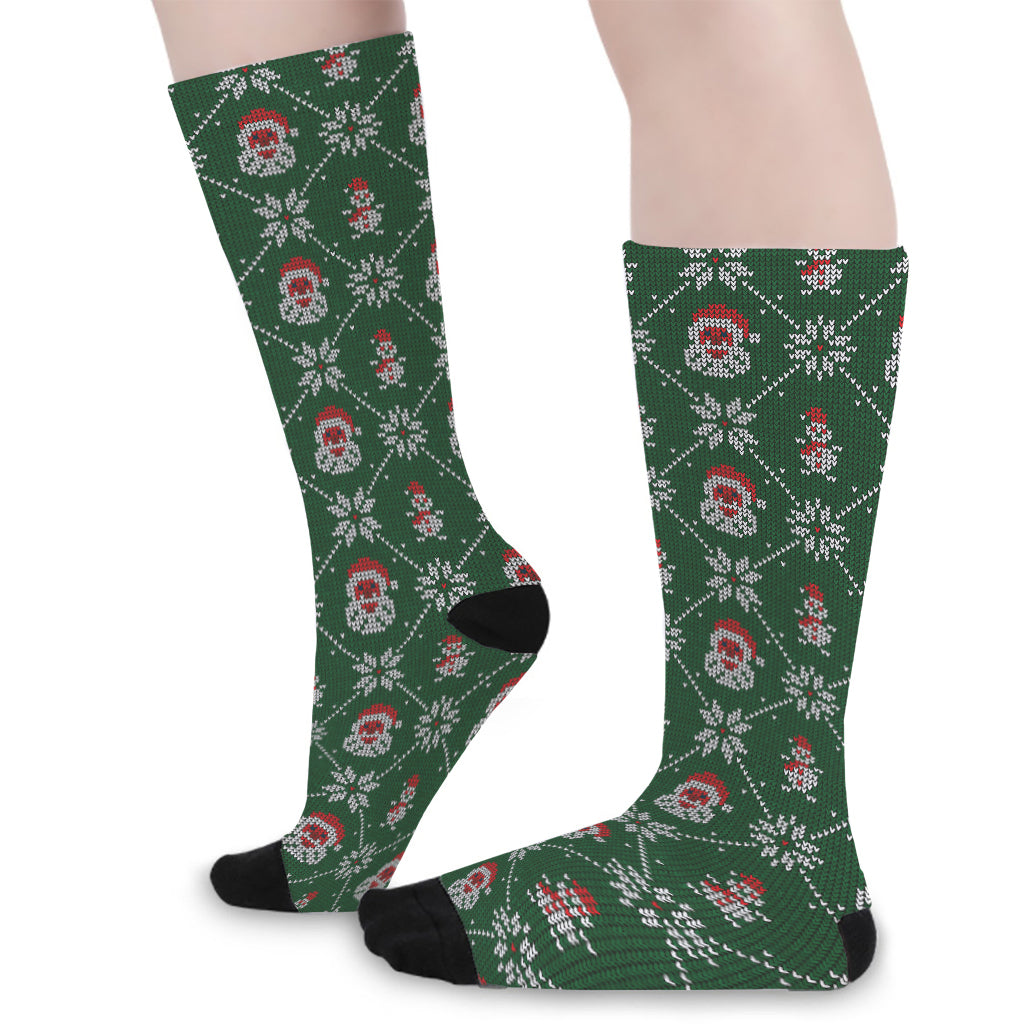 Santa Claus Knitted Pattern Print Long Socks