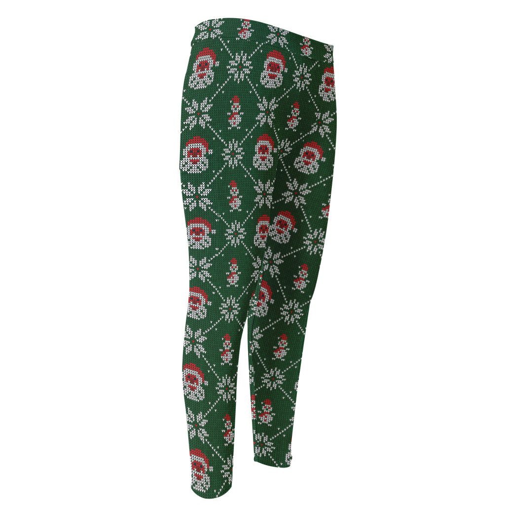Santa Claus Knitted Pattern Print Men's Compression Pants