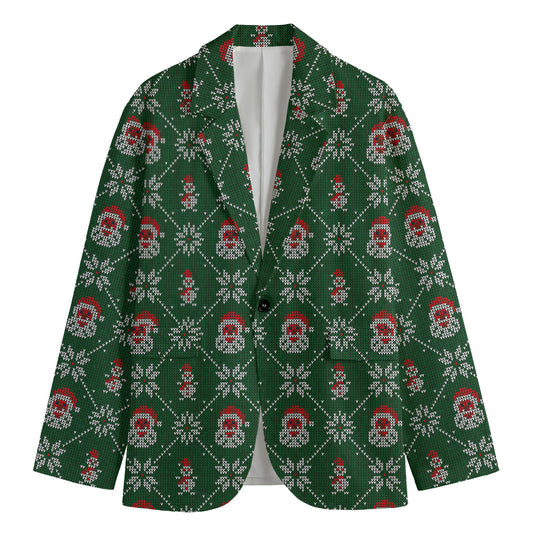 Santa Claus Knitted Pattern Print Men's Cotton Blazer