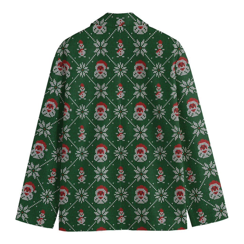Santa Claus Knitted Pattern Print Men's Cotton Blazer