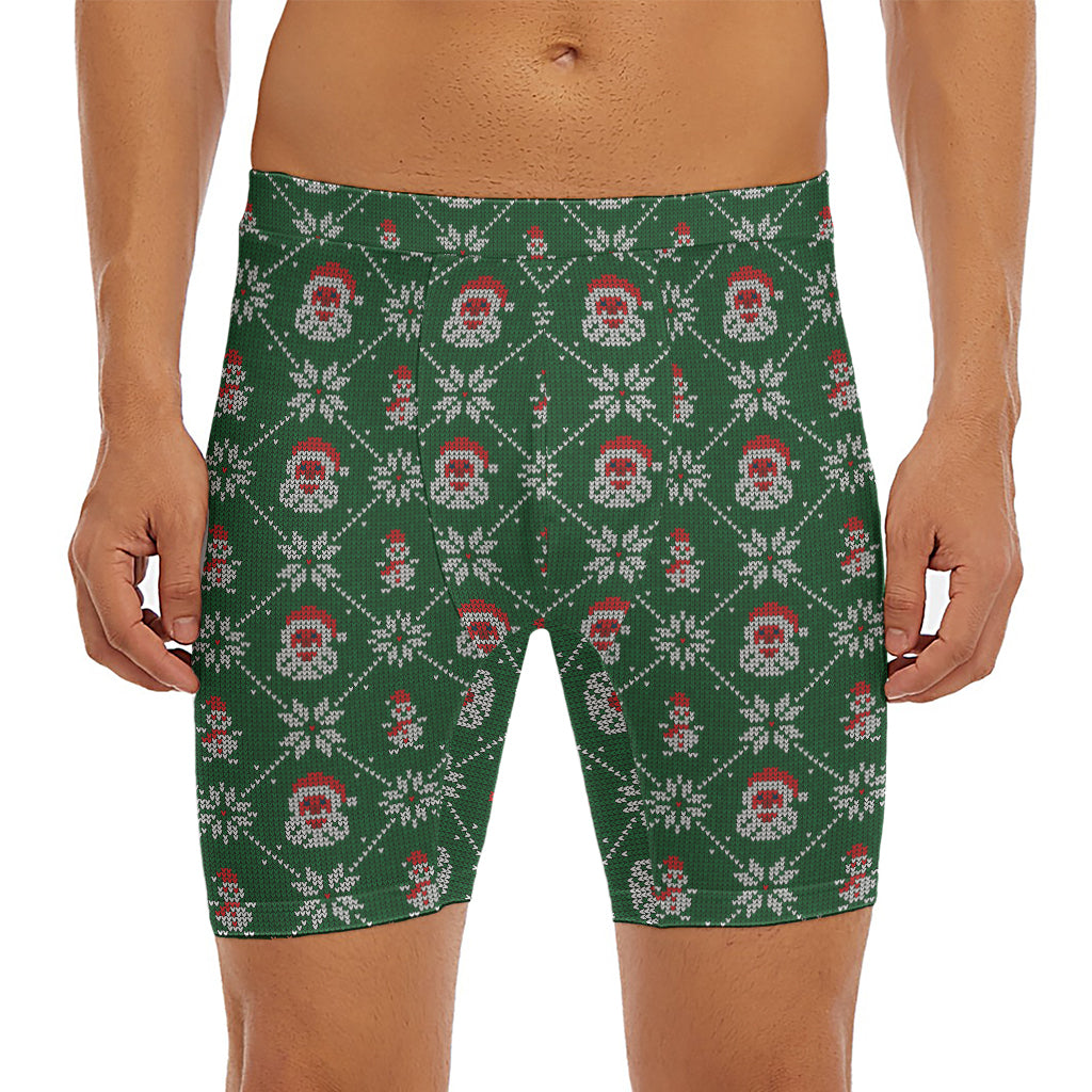 Santa Claus Knitted Pattern Print Men's Long Boxer Briefs