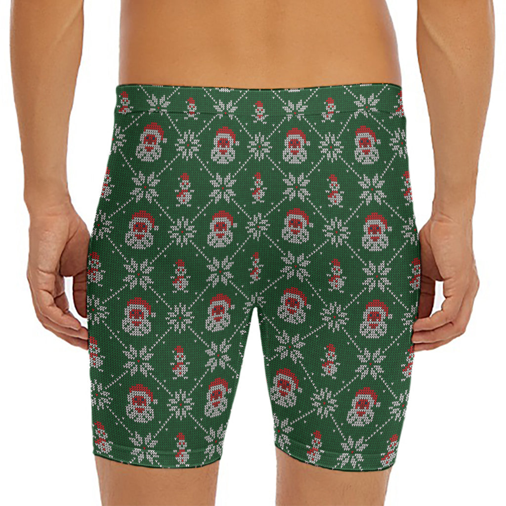 Santa Claus Knitted Pattern Print Men's Long Boxer Briefs