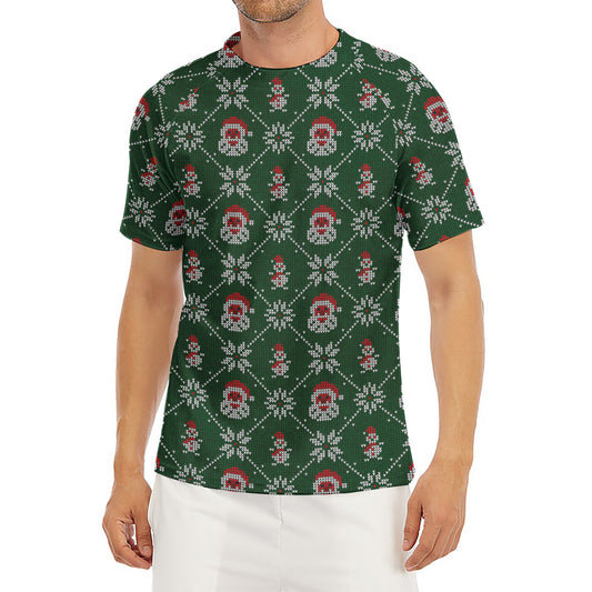 Santa Claus Knitted Pattern Print Men's Short Sleeve Rash Guard