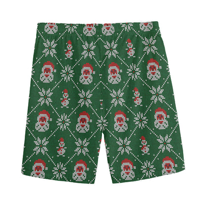 Santa Claus Knitted Pattern Print Men's Sports Shorts