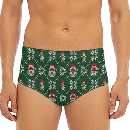 Santa Claus Knitted Pattern Print Men's Triangle Swim Briefs