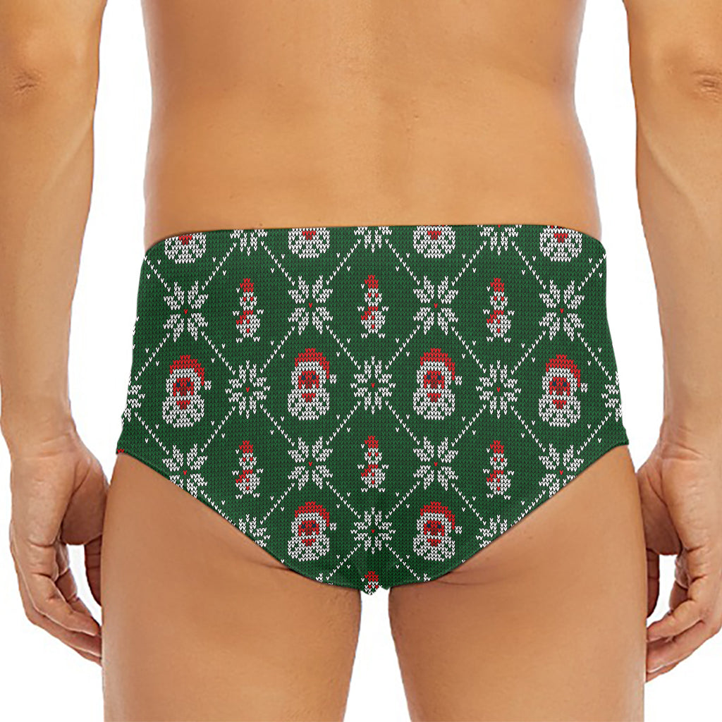 Santa Claus Knitted Pattern Print Men's Triangle Swim Briefs