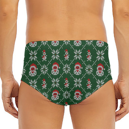 Santa Claus Knitted Pattern Print Men's Triangle Swim Briefs