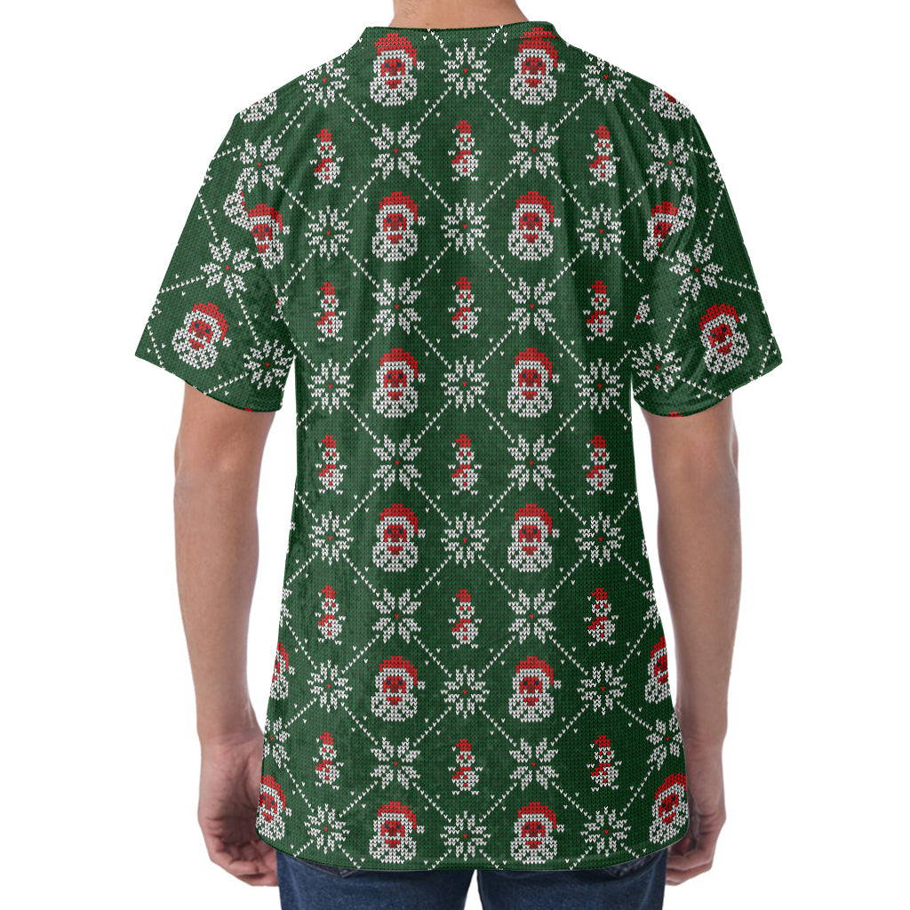 Santa Claus Knitted Pattern Print Men's Velvet T-Shirt