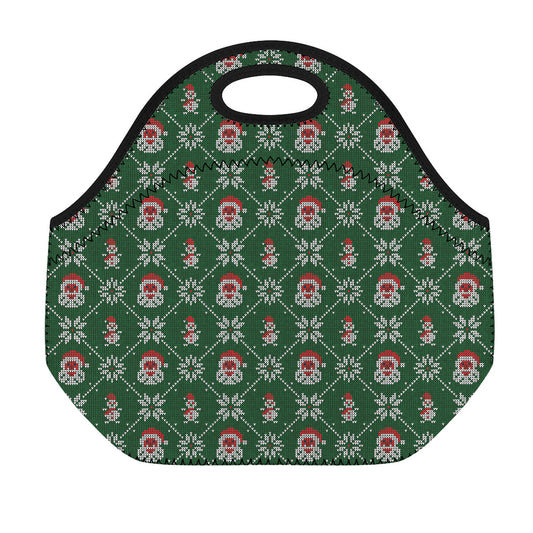 Santa Claus Knitted Pattern Print Neoprene Lunch Bag