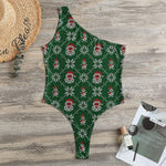 Santa Claus Knitted Pattern Print One Shoulder Bodysuit