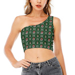 Santa Claus Knitted Pattern Print One Shoulder Crop Top