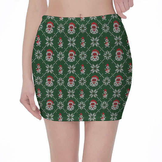 Santa Claus Knitted Pattern Print Pencil Mini Skirt
