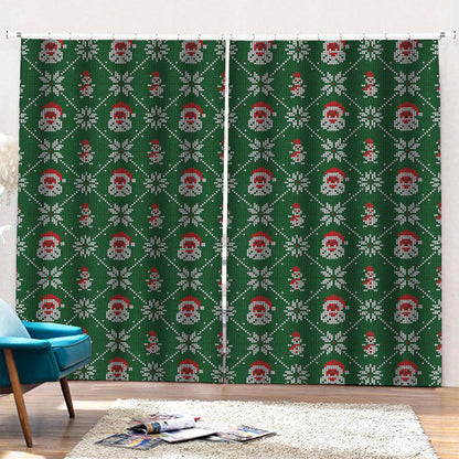 Santa Claus Knitted Pattern Print Pencil Pleat Curtains