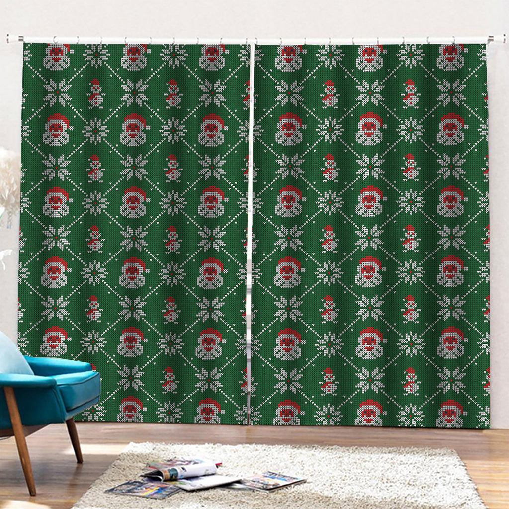 Santa Claus Knitted Pattern Print Pencil Pleat Curtains