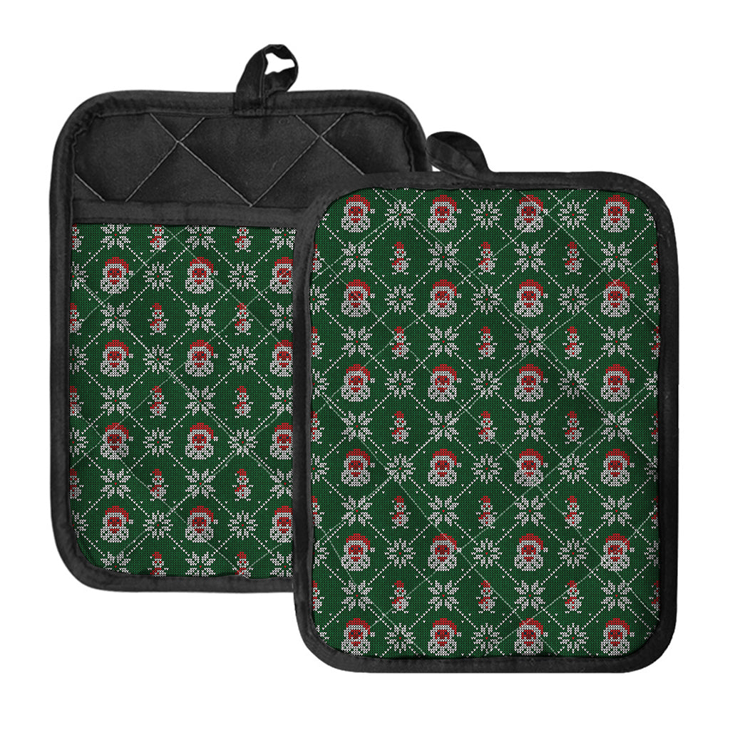 Santa Claus Knitted Pattern Print Pot Holders With Pocket