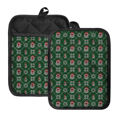 Santa Claus Knitted Pattern Print Pot Holders With Pocket