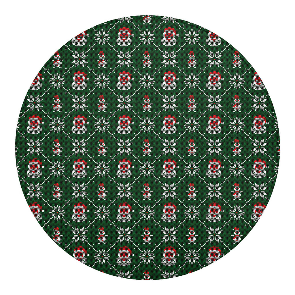 Santa Claus Knitted Pattern Print Round Blanket