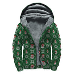 Santa Claus Knitted Pattern Print Sherpa Lined Zip Up Hoodie