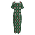 Santa Claus Knitted Pattern Print Short Sleeve Long Nightdress