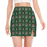 Santa Claus Knitted Pattern Print Side Slit Mini Skirt