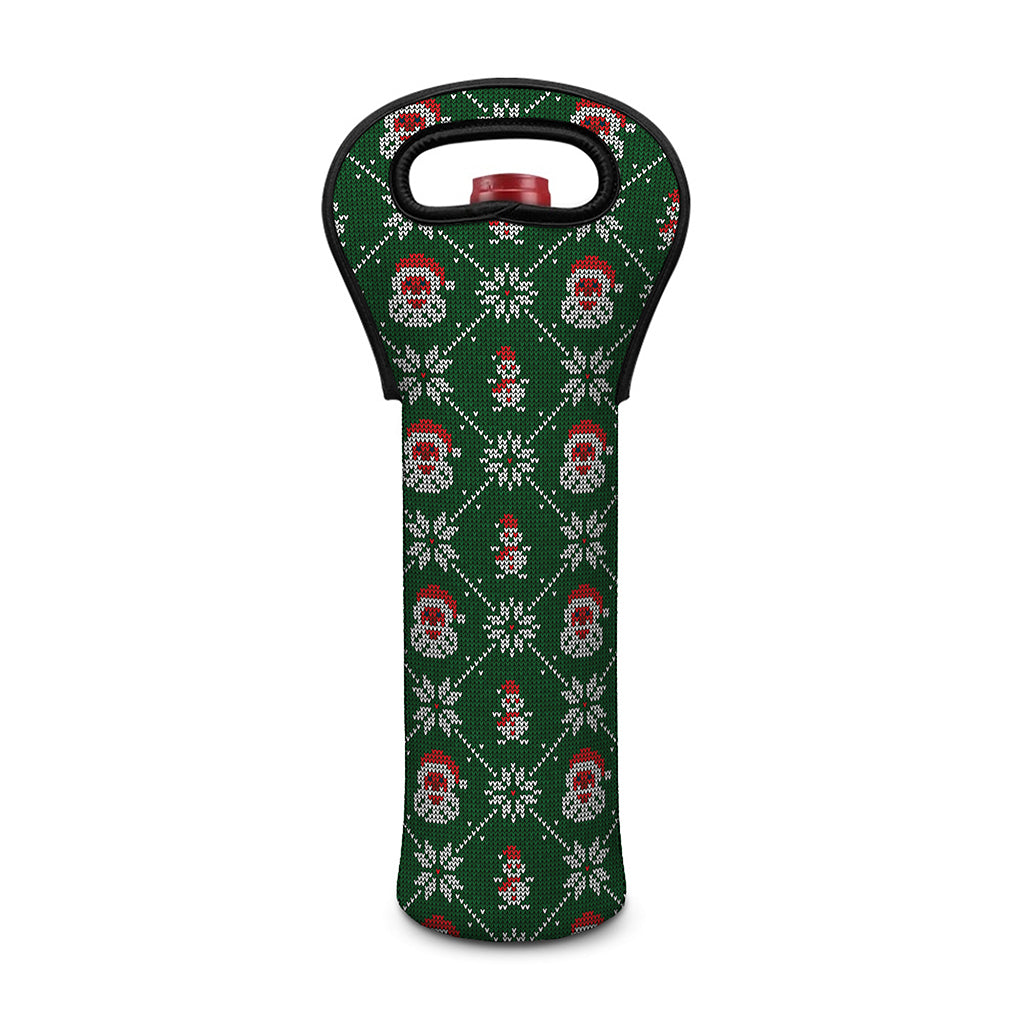 Santa Claus Knitted Pattern Print Single Neoprene Wine Tote