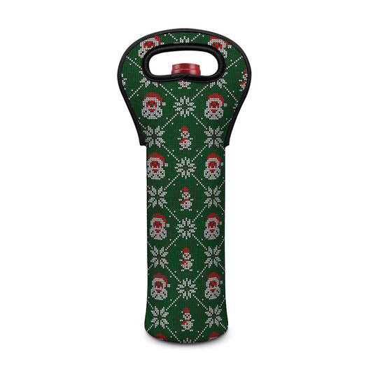 Santa Claus Knitted Pattern Print Single Neoprene Wine Tote
