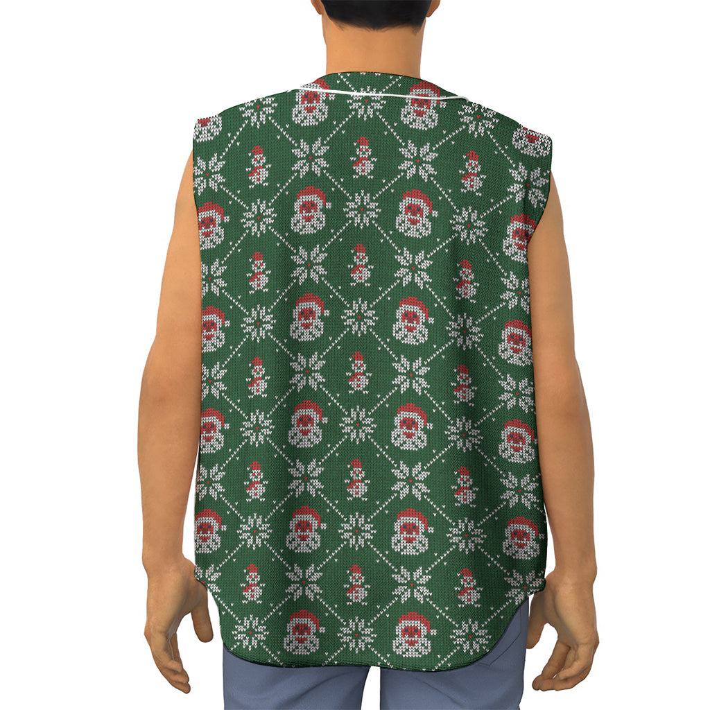 Santa Claus Knitted Pattern Print Sleeveless Baseball Jersey