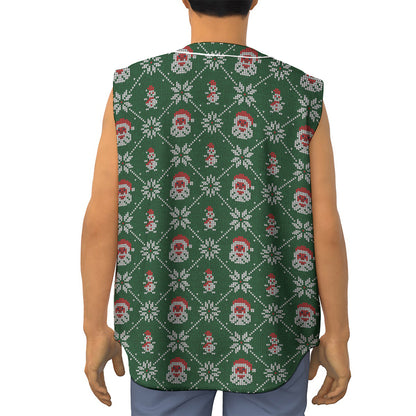 Santa Claus Knitted Pattern Print Sleeveless Baseball Jersey