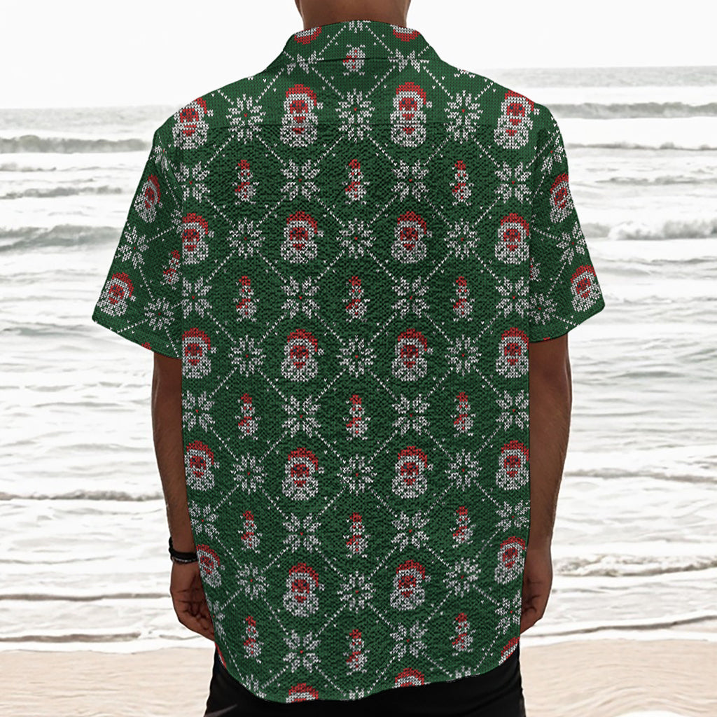 Santa Claus Knitted Pattern Print Textured Short Sleeve Shirt