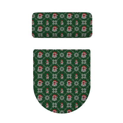 Santa Claus Knitted Pattern Print Toilet Lid And Tank Cover Set