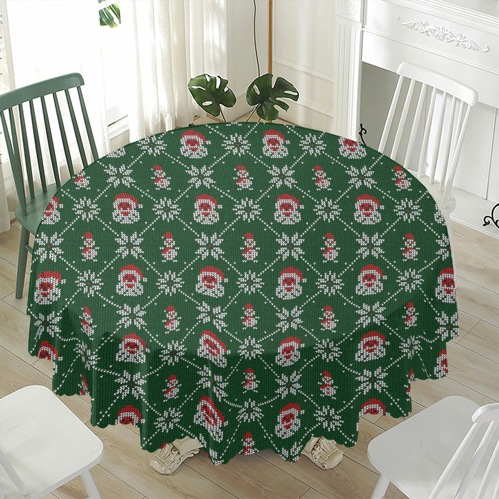 Santa Claus Knitted Pattern Print Waterproof Round Tablecloth