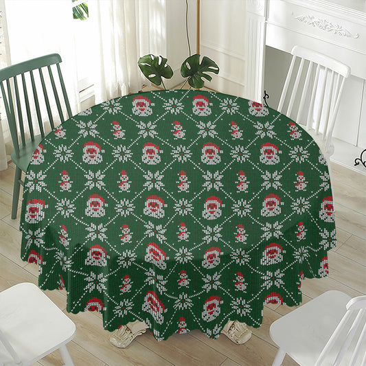 Santa Claus Knitted Pattern Print Waterproof Round Tablecloth