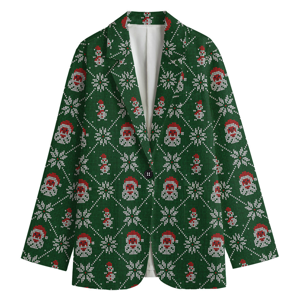 Santa Claus Knitted Pattern Print Women's Blazer