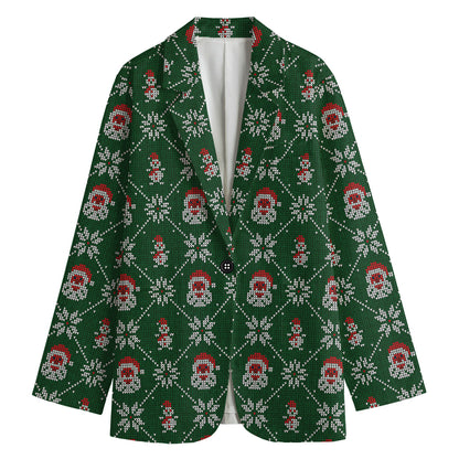 Santa Claus Knitted Pattern Print Women's Blazer